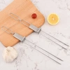 Cross-border 430 barbecue fork, stainless steel barbecue skewers, semi-automatic barbecue fork, outdoor heat-resistant portable barbecue fork details Picture